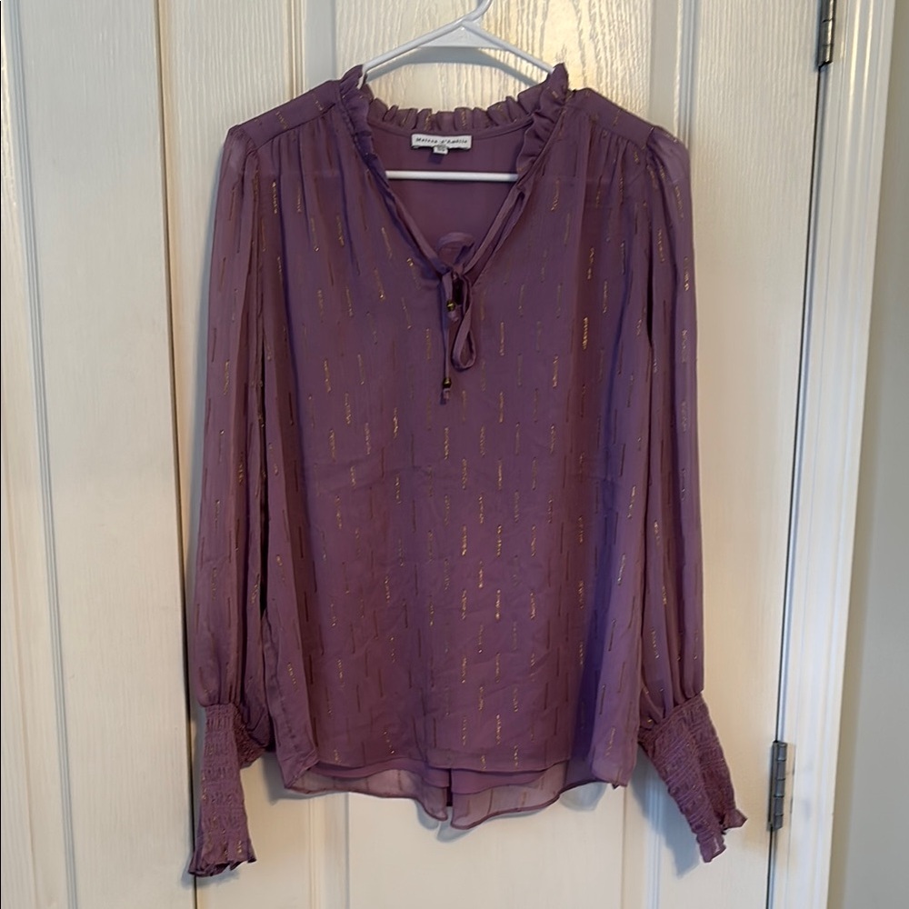 Maison d’ Amelie Women’s Purple Tie Front Blouse size Medium